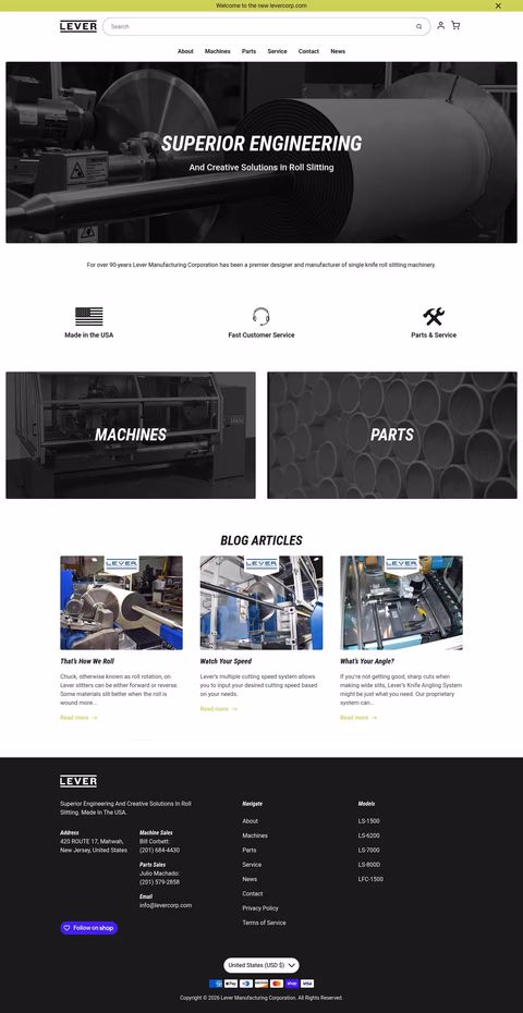 Lever-Manufacturing Homepage 1440px