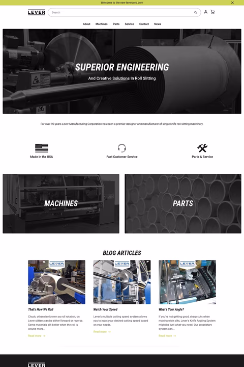 Lever-Manufacturing Homepage 1440px