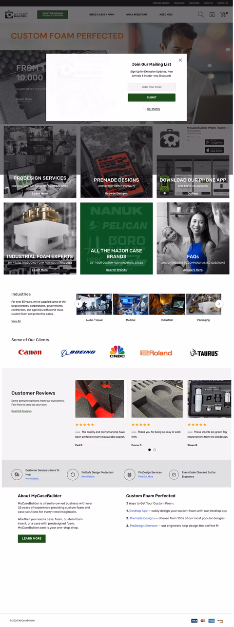 Mycasebuilder Homepage 1440px