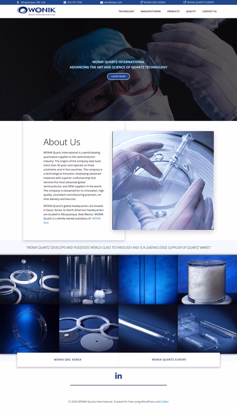 Wonik-Quartz-International Homepage 1440px