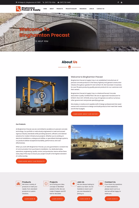 Binghamton-Precast-Supply Homepage 1440px