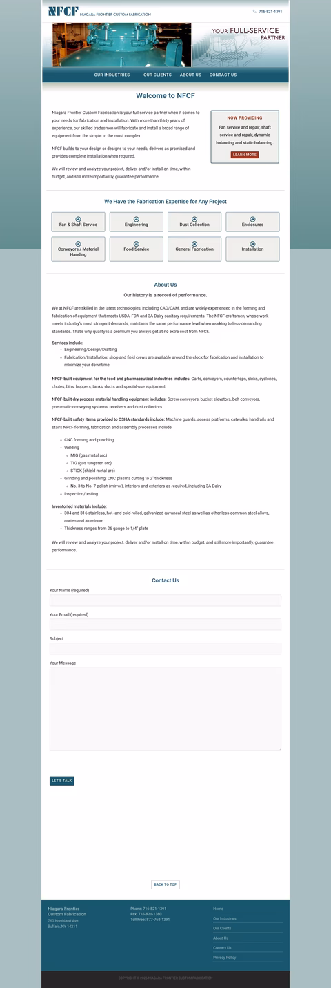 Niagara-Frontier-Custom-Fabrication Homepage 1440px