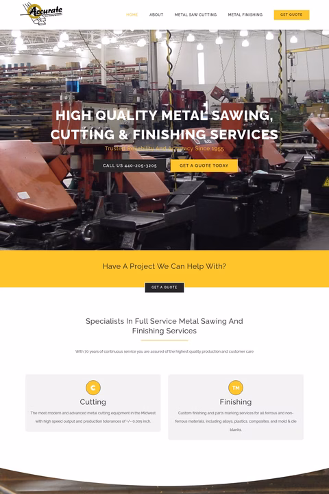 Accurate-Metal-Sawing-Services Homepage 1440px