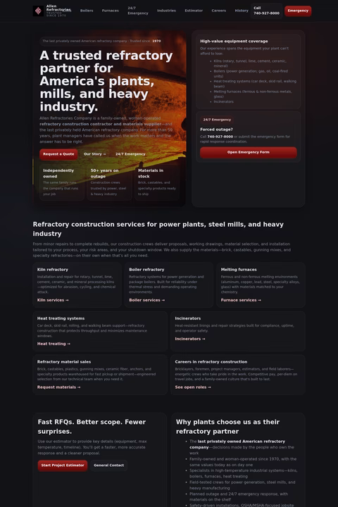 Allen-Refractories-Company Homepage 1440px