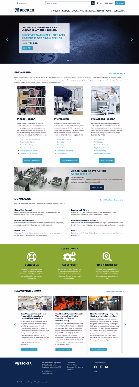 Becker-Pumps Homepage 1440px
