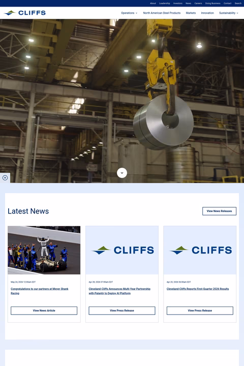 Cleveland-Cliffs Homepage 1440px