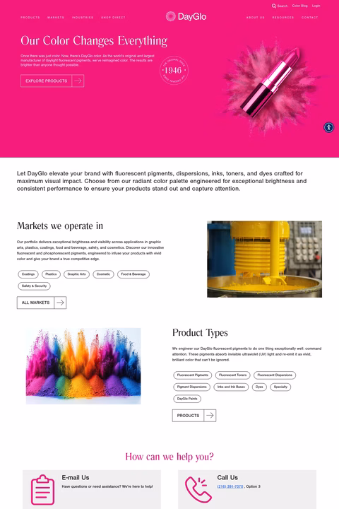 Dayglo-Color-Corporation Homepage 1440px