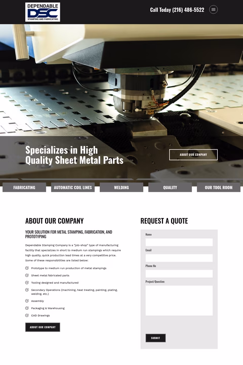 Dependable-Stamping Homepage 1440px