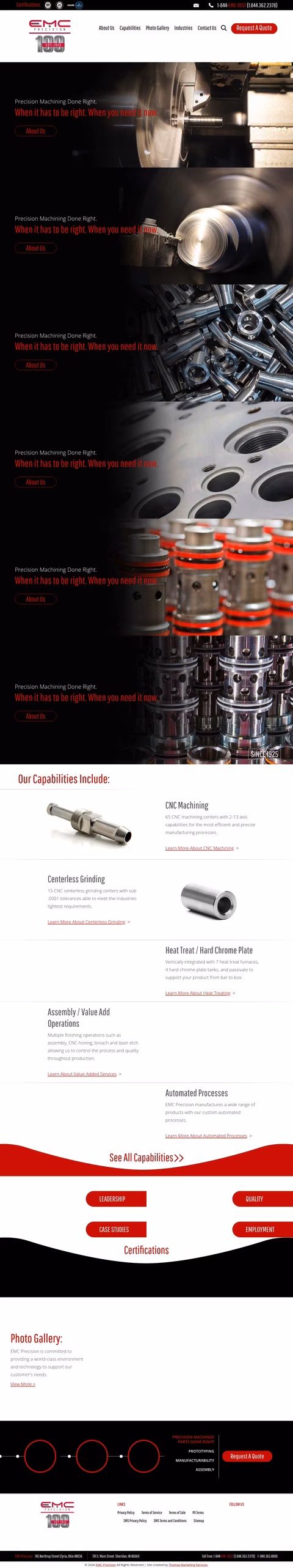 Emc-Precision Homepage 1440px