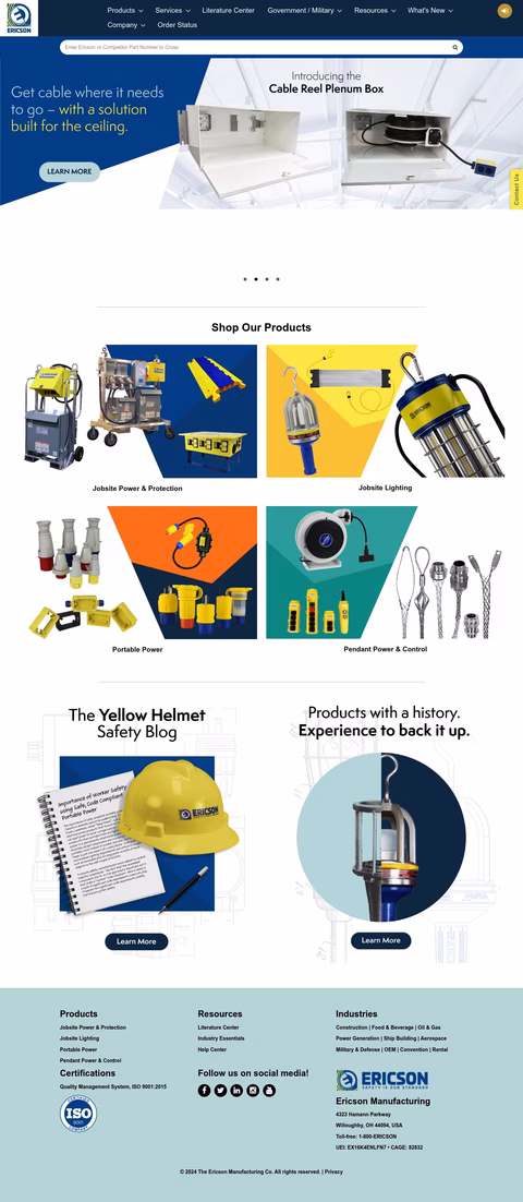 Ericson-Manufacturing Homepage 1440px