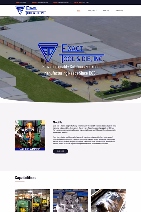Exact-Tool-Die Homepage 1440px