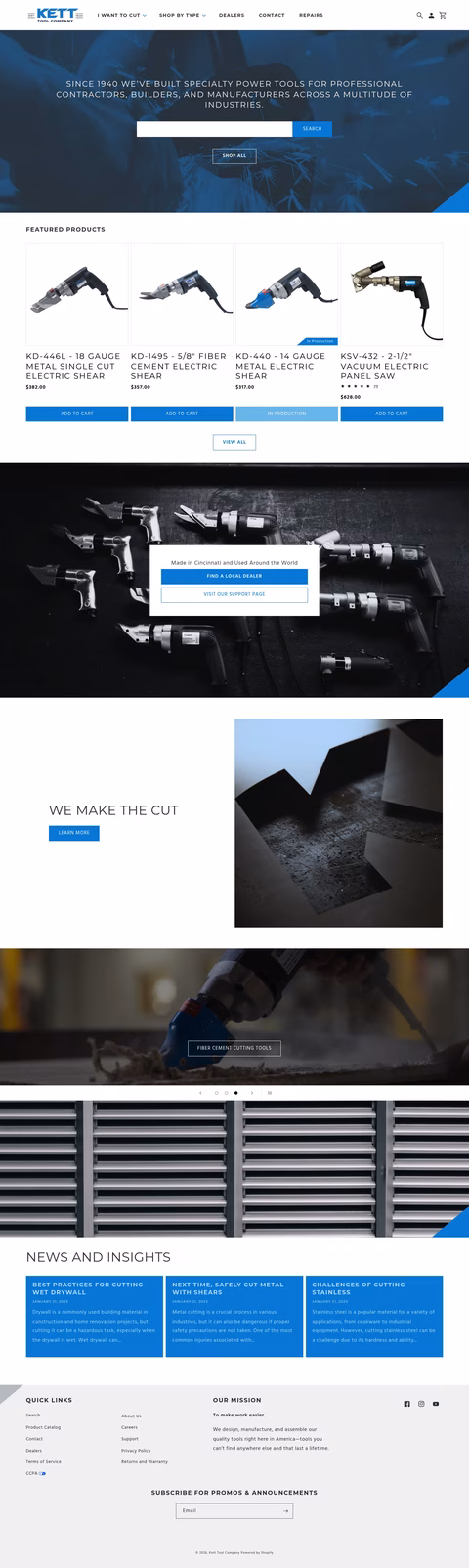 Kett-Tool-Company Homepage 1440px