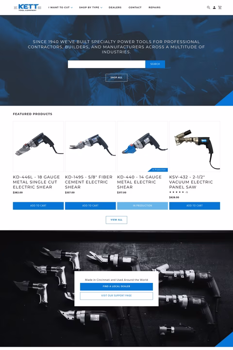 Kett-Tool-Company Homepage 1440px