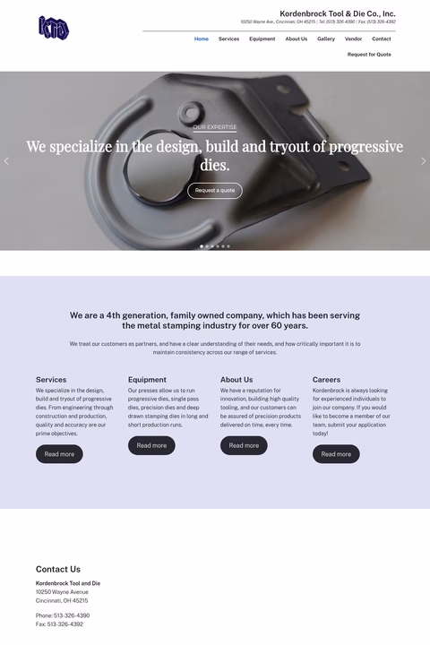 Kordenbrock-Tool-Die Homepage 1440px