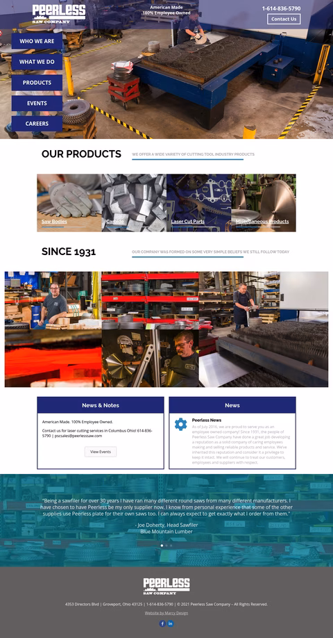 Peerless-Saw-Company Homepage 1440px