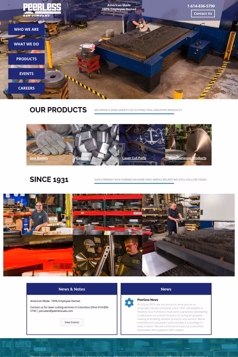 Peerless-Saw-Company Homepage 1440px