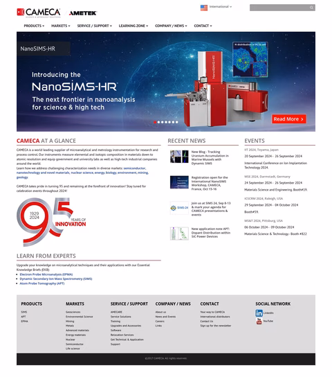 Cameca Instruments Homepage 1440px