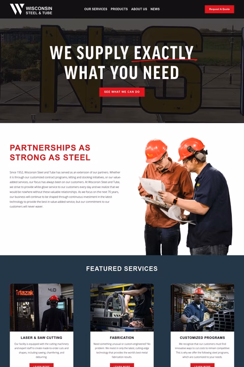 Wisconsin Steel Tube Corporation Homepage 1440px