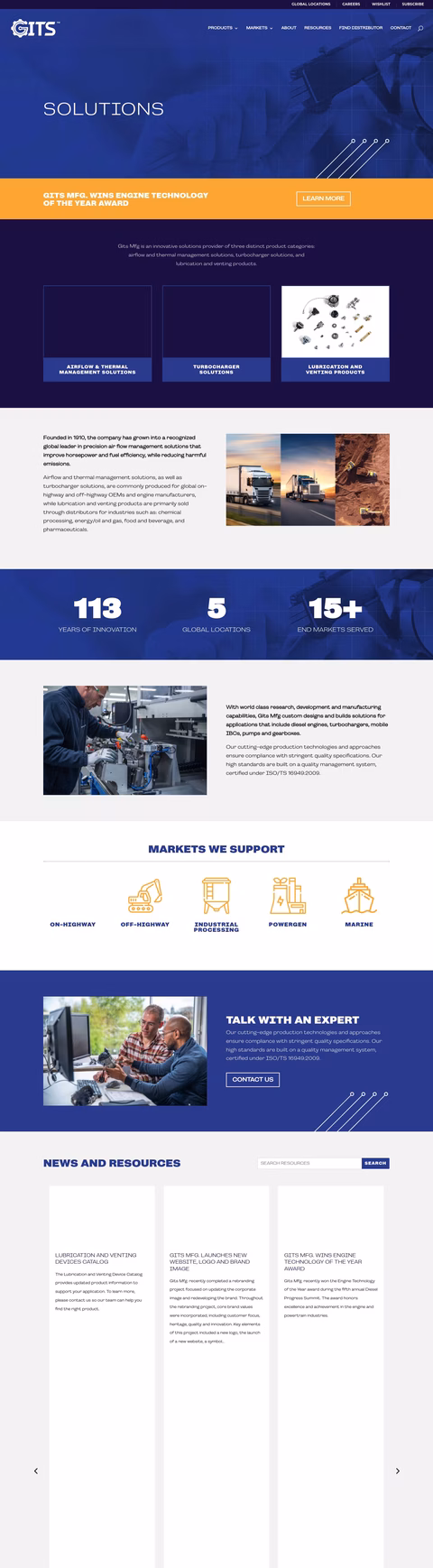 Gits Manufacturing Company Homepage 1440px