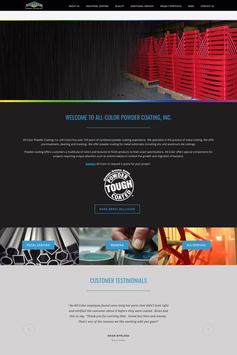 All Color Powder Coating Inc Homepage 1440px