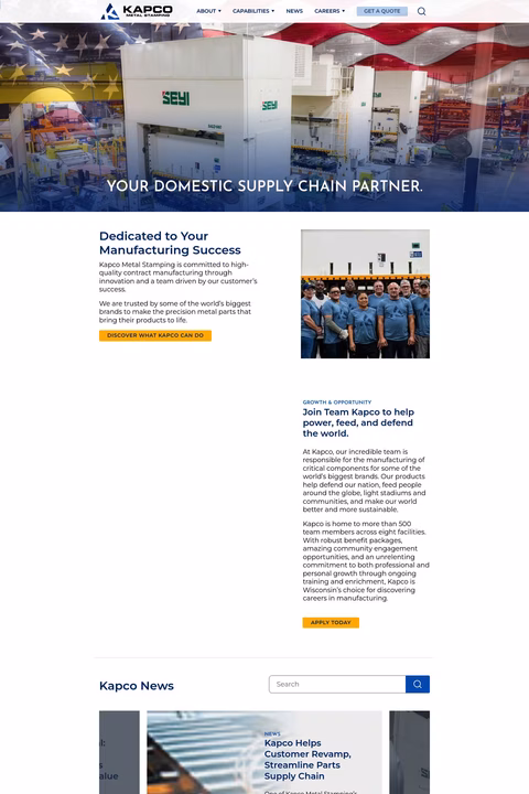 Kapco Metal Stamping Homepage 1440px