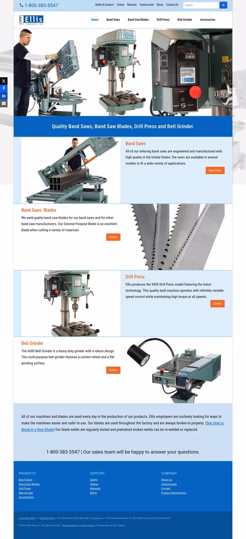 Ellis Manufacturing Company Homepage 1440px