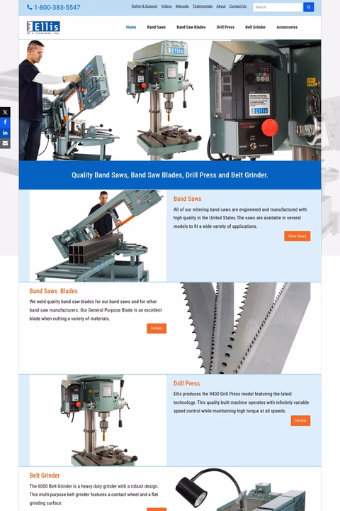 Ellis Manufacturing Company Homepage 1440px