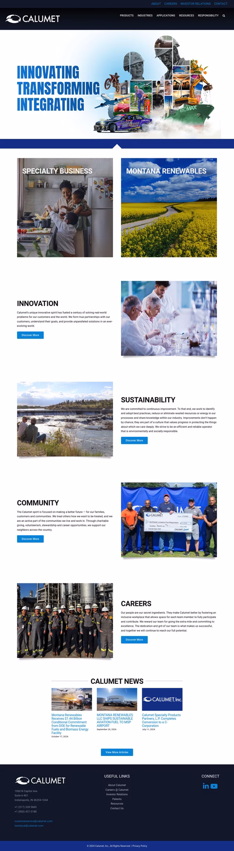 Calumet Inc Homepage 1440px