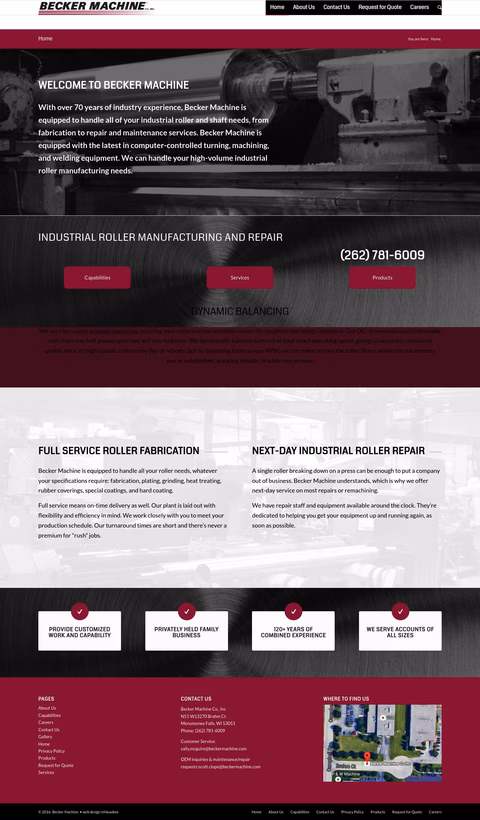 Becker Machine Company Homepage 1440px