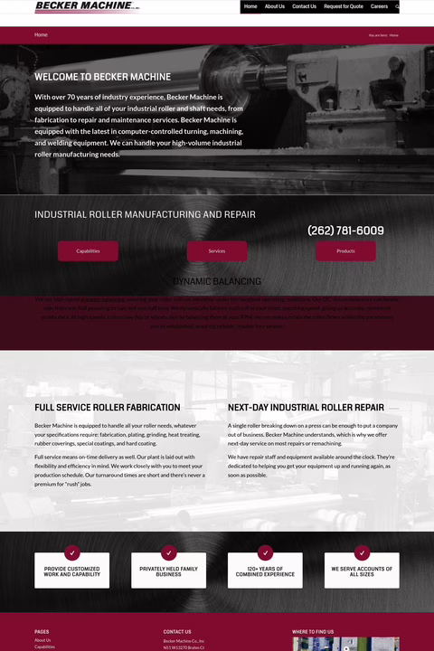 Becker Machine Company Homepage 1440px