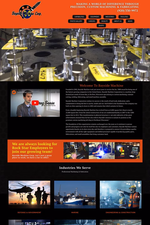 Bayside Machine Corporation Homepage 1440px