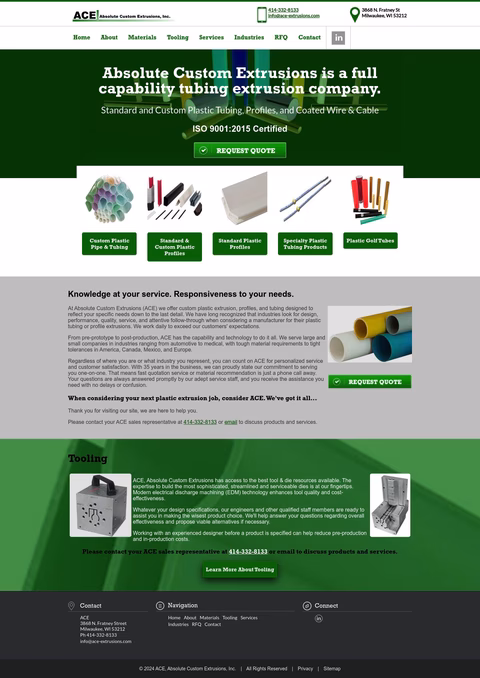 Absolute Custom Extrusions Homepage 1440px