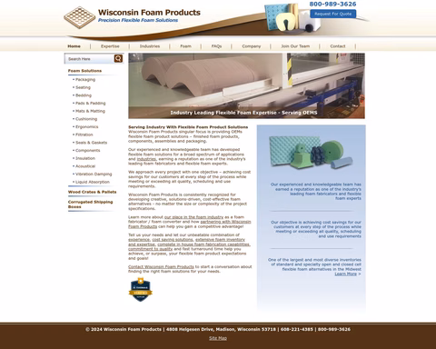 Wisconsin Foam Products Inc Homepage 1440px