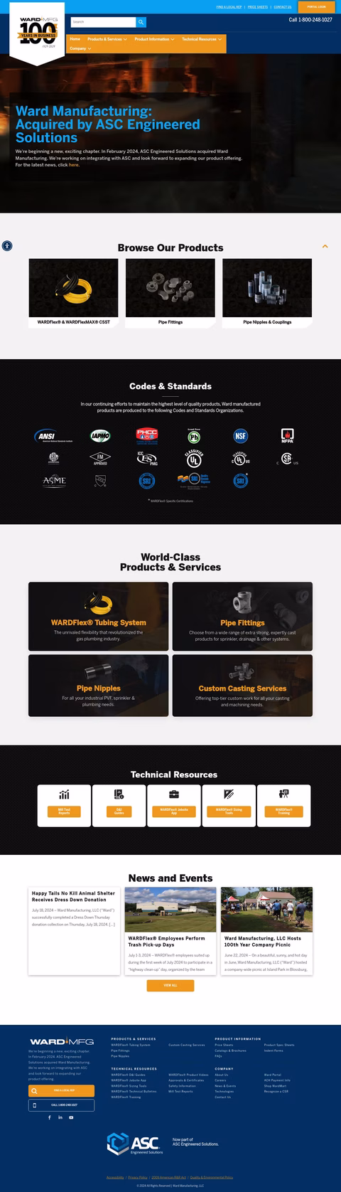 Ward Manufacturing Homepage 1440px