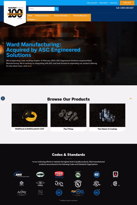 Ward Manufacturing Homepage 1440px