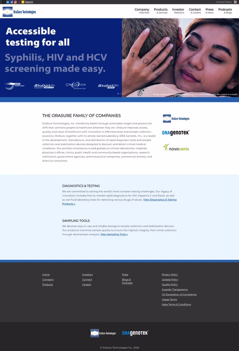 Orasure Technologies Homepage 1440px