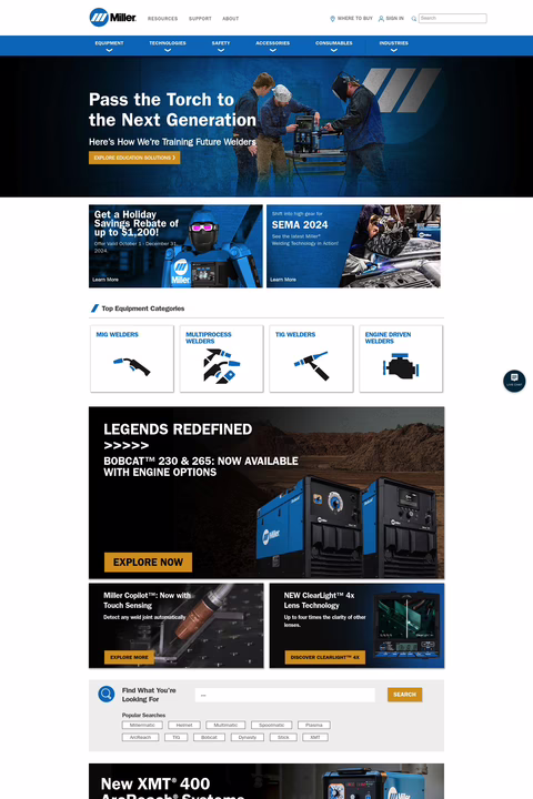 Miller Electric Manufacturing Homepage 1440px