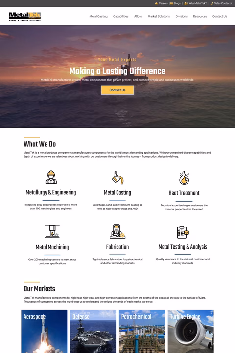 Metaltek International Homepage 1440px