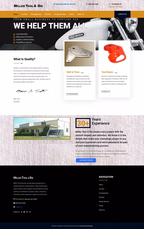 Miller Tool Die Company Homepage 1440px