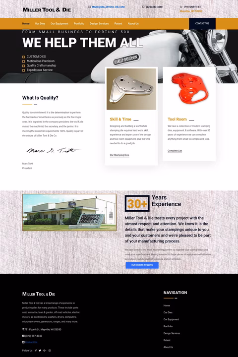Miller Tool Die Company Homepage 1440px