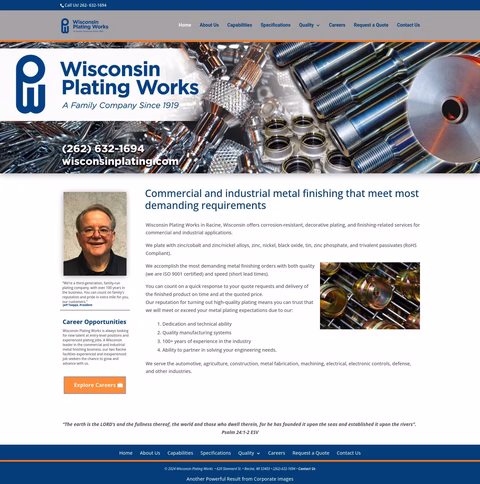 Wisconsin Plating Works Homepage 1440px