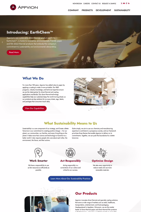 Appvion Inc Homepage 1440px
