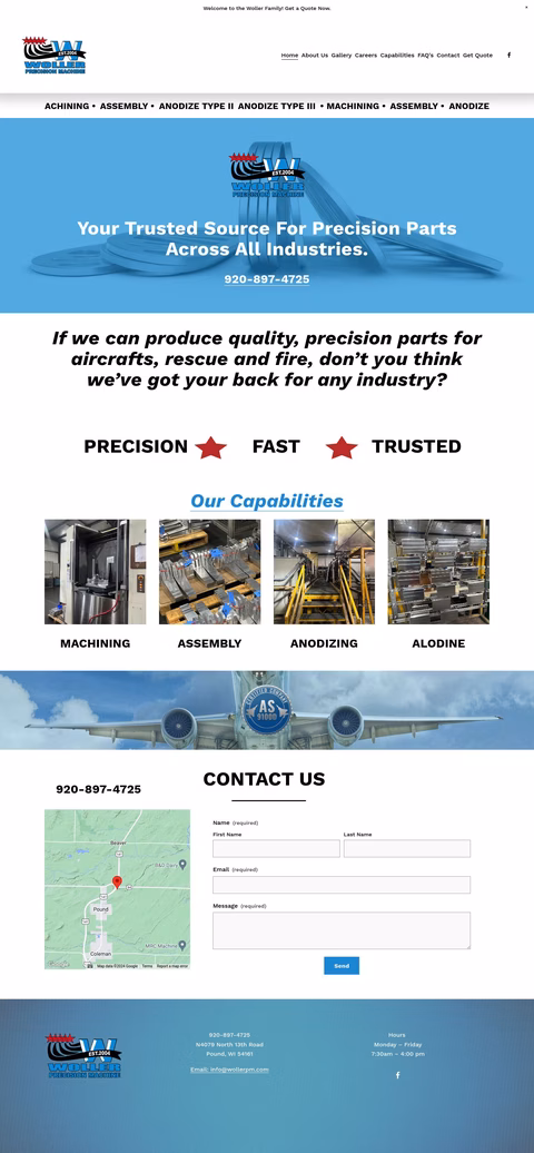 Woller Precision Machine Homepage 1440px