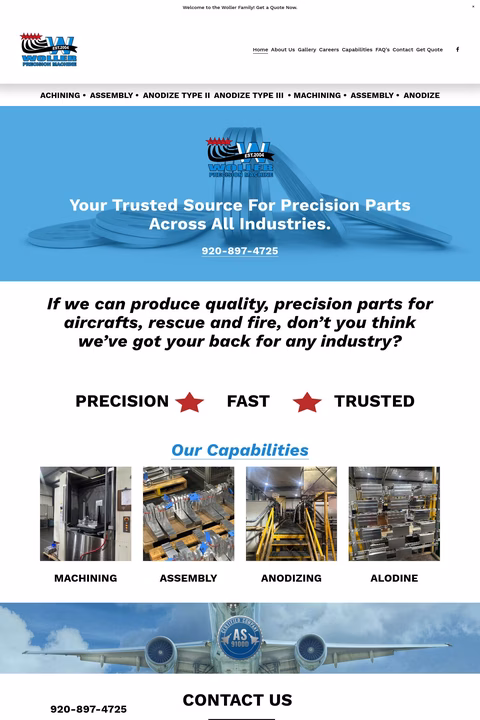 Woller Precision Machine Homepage 1440px