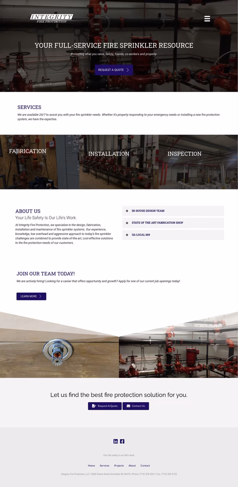 Integrity Fire Protection Homepage 1440px
