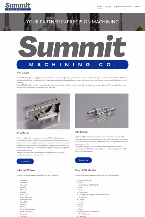 Summit-Machining Homepage 1440px