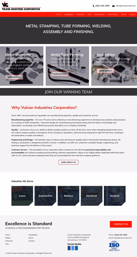 Vulcan Industries Corporation Homepage 1440px