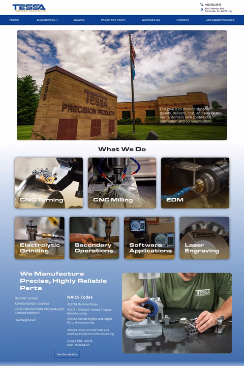 Tessa-Precision-Products Homepage 1440px