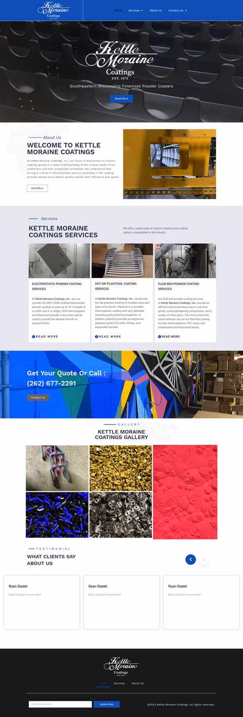 Kettle Moraine Coatings Homepage 1440px