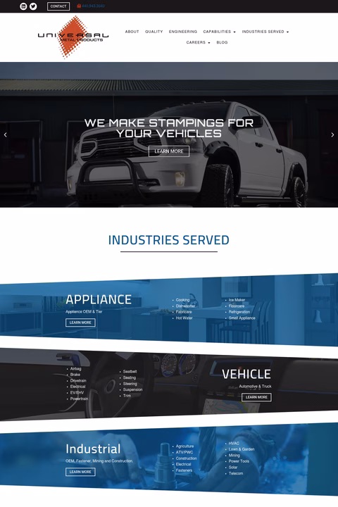 Universal-Metal-Products Homepage 1440px